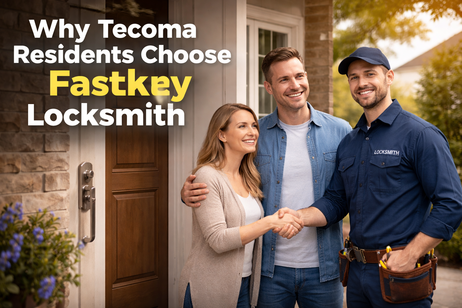 trusted locksmith service in Tacoma helping satisfied customer at home